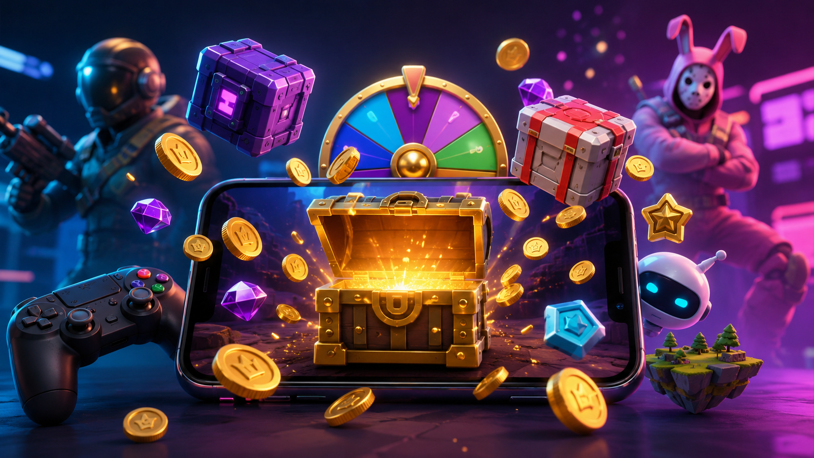 Neon Gaming Loot Explosion